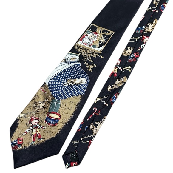Don Loper Los Angeles Italian Silk Tie – Christmas Eve Santa with Toys & Dog - Picture 1 of 13